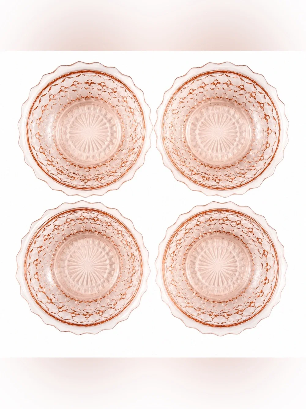 4 Vintage Jeanette Holiday Button Bow Pink Depression Glass Berry Dessert Bowl